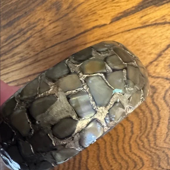 Vintage Bangle Mosaic Abalone Shell Mother of Pearl on black - Picture 2 of 7
